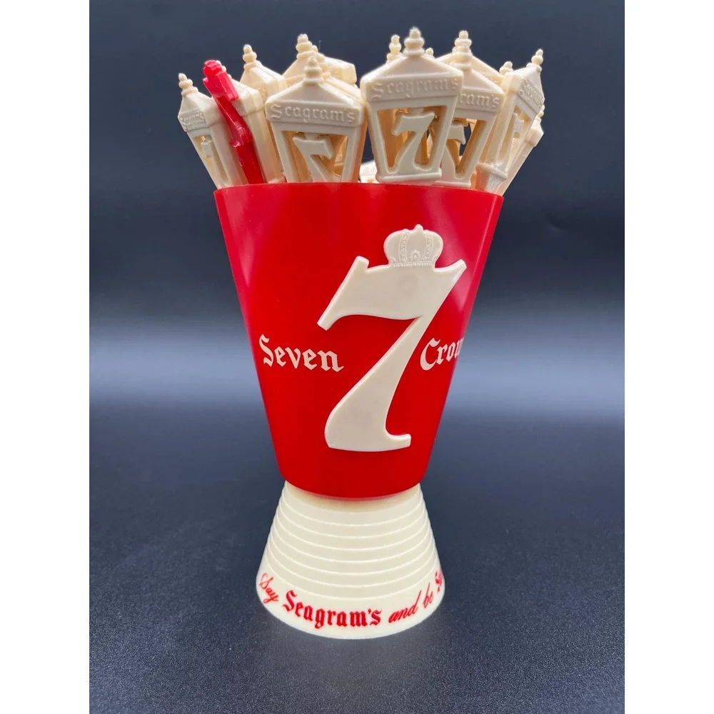 Vintage Seagram's Swizzle Stick Holder with 21 Cocktail Sticks